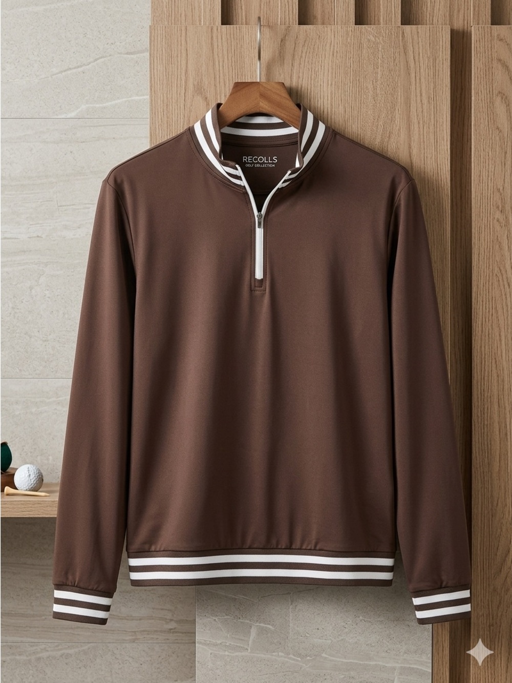 RECOLLS Men's Brown Zip-Up Mock Neck Sweater